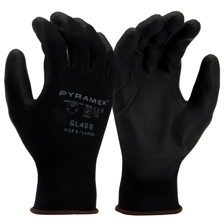 Pyramex GL406 A1 Cut Polyurethane Dipped Gloves, Black