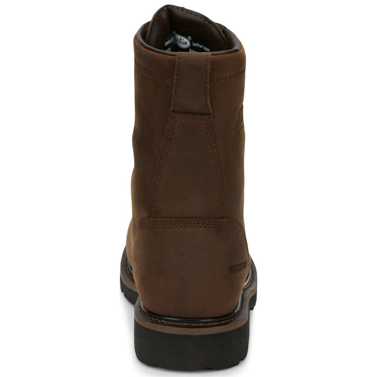 Justin Men's Drywall 8" Waterproof EH Steel Toe Boots, SE961, Brown