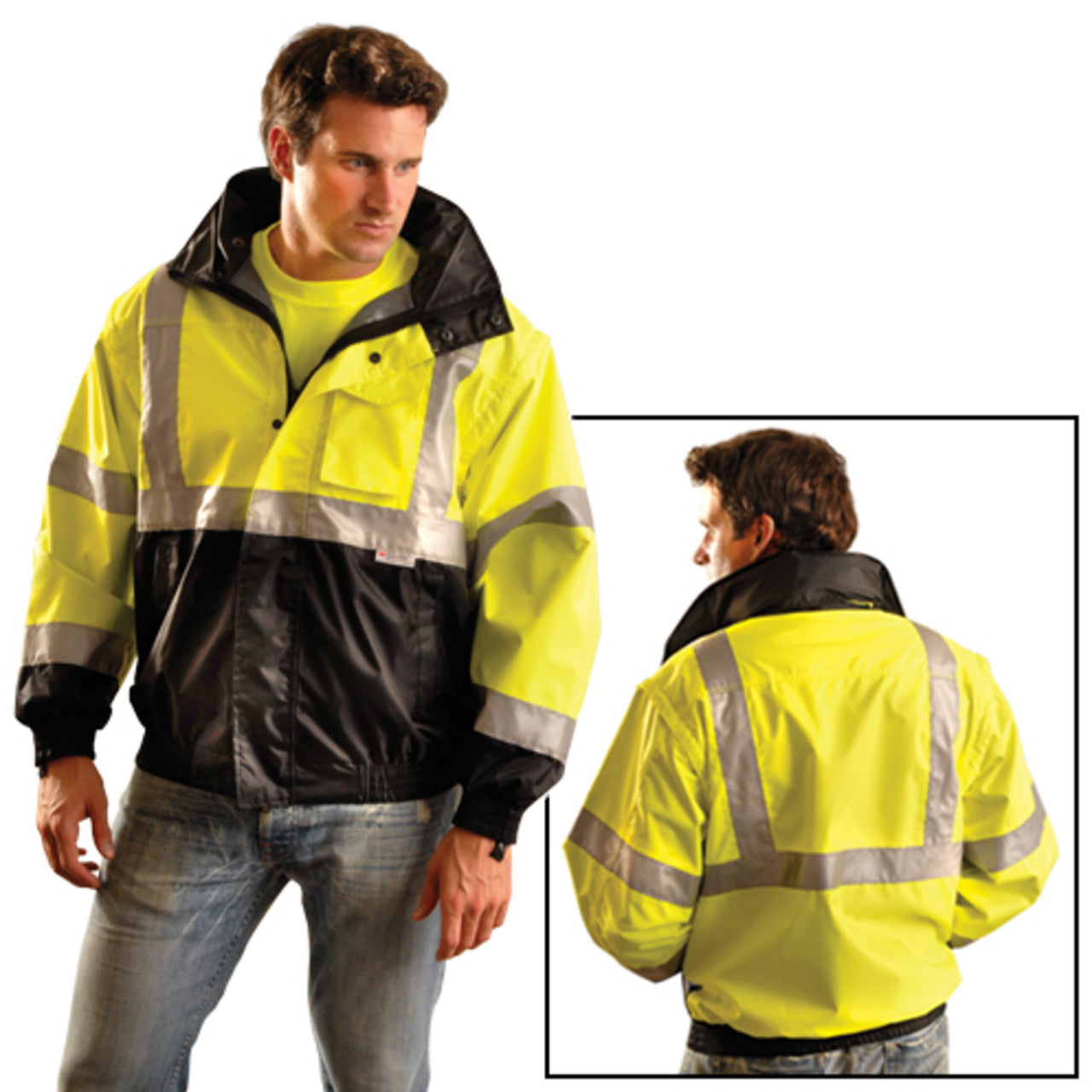 OccuNomix Type R Class 3 Hi-Vis 4-in-1 Black-Bottom Bomber Jacket, LUX-TJBJ-B