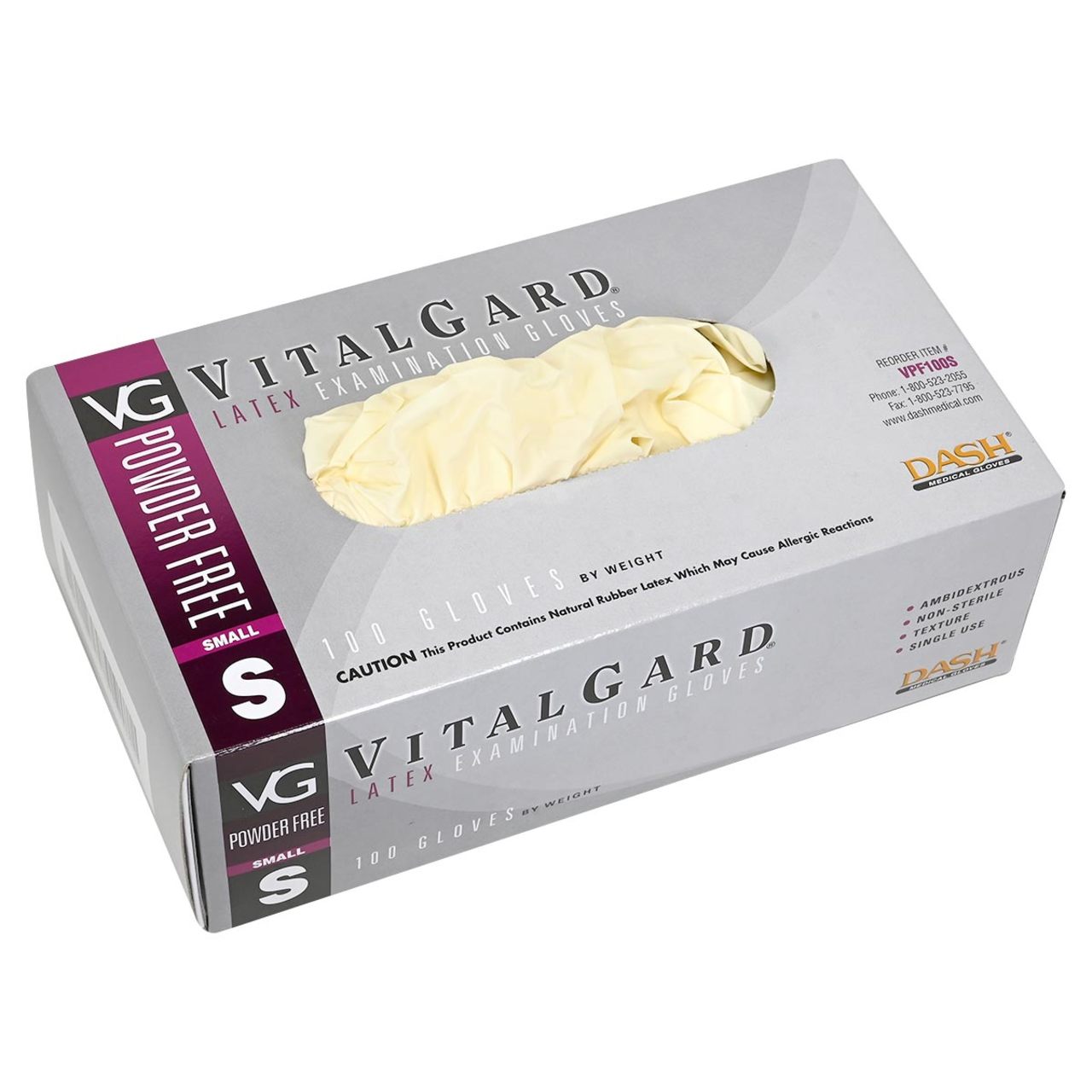 DASH VitalGard Latex Exam Grade Disposable Gloves, Natural, 4.7 mil, Box of 100