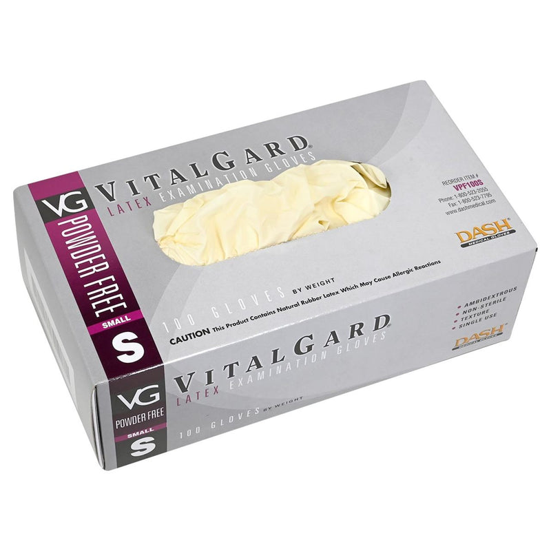 DASH VitalGard Latex Exam Grade Disposable Gloves, Natural, 4.7 mil, Box of 100