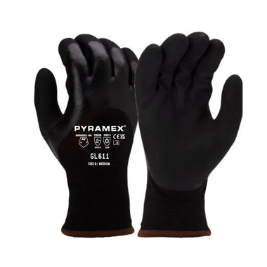 Pyramex GL611 Insulated A2 Cut Double Dipped Nitrile Coated Gloves, Black