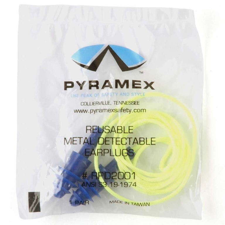 Pyramex RPD2001 NRR 25dB Metal Detectable Reusable Corded Earplugs, 100 Pair, Blue