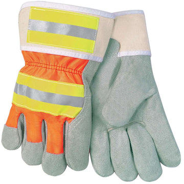 MCR Safety 12440R Hi-Vis Economy Leather Palm Gloves