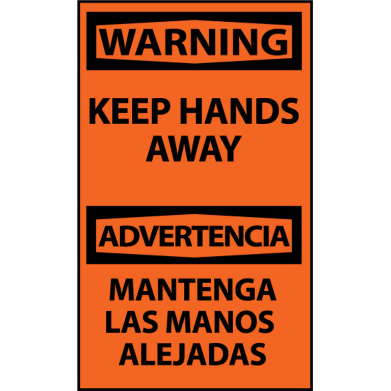 Warning, Keep Hands Away Bilingual, 5x3, Pressure Sensitive Vinyl Machine Label
