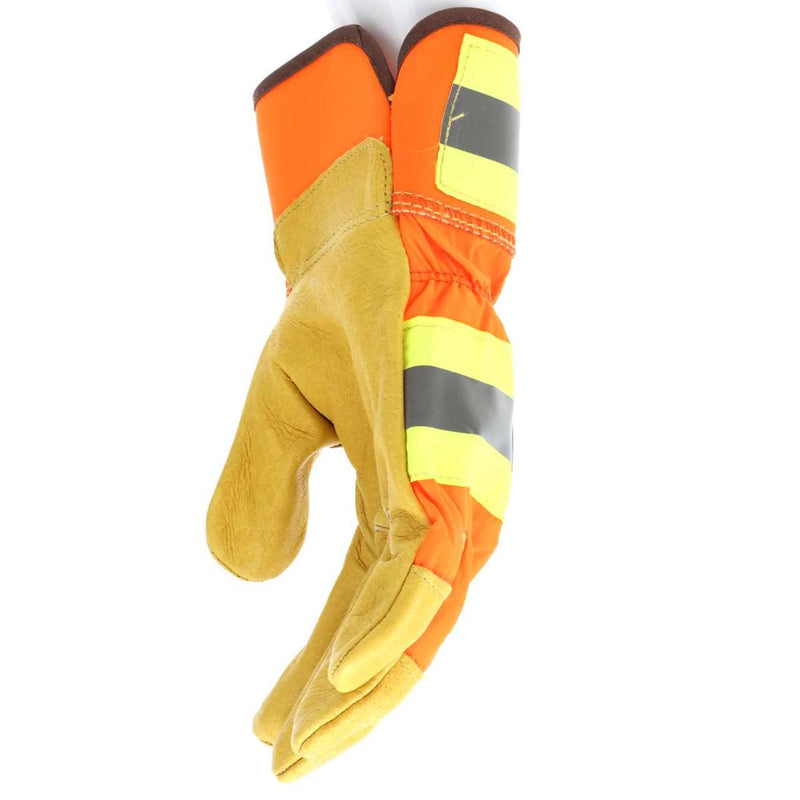 Hi-Vis Reflective Insulated Fleece Lined Leather Palm Work Gloves, 19251