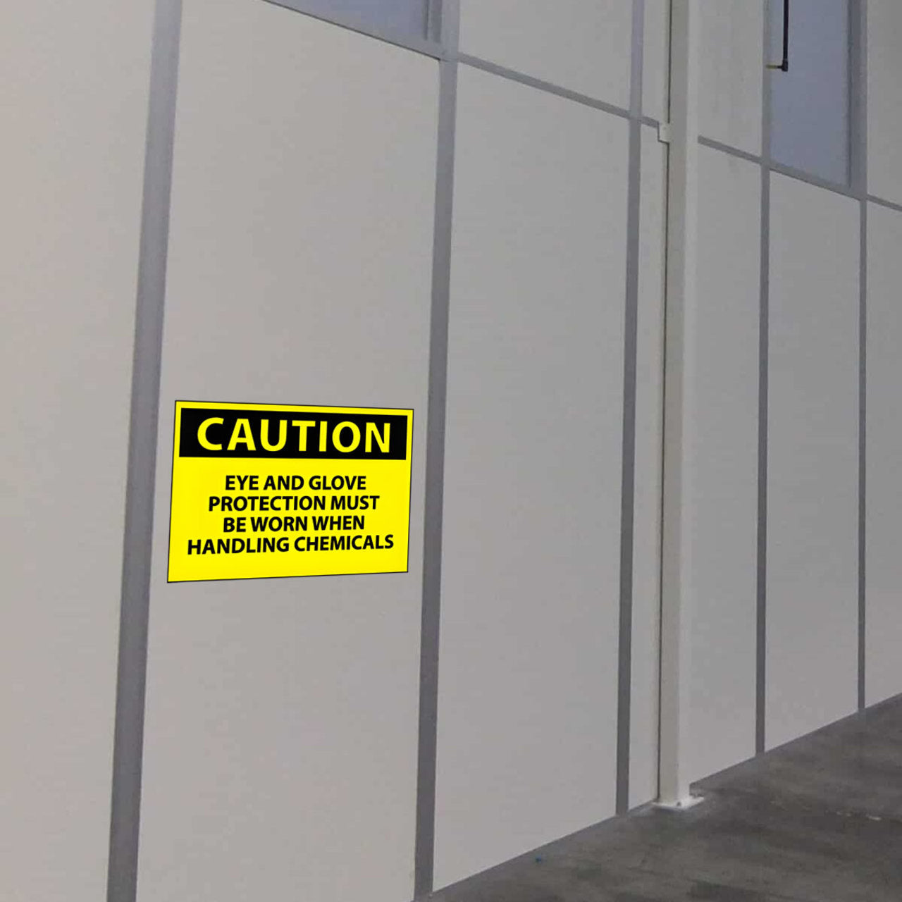 Caution Eye And Glove Protection Must Be Worn When Handling Chemicals 10x14 Aluminum Sign