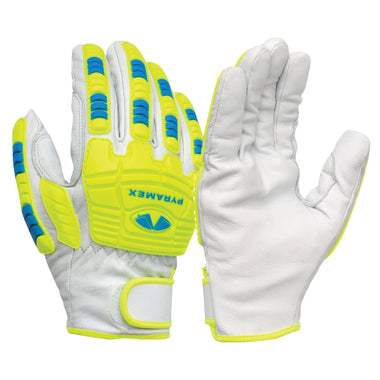 Pyramex GL3004CW Premium Grain Goatskin Hi-Vis Leather Driver A7 Cut Level 1 Impact Gloves, White