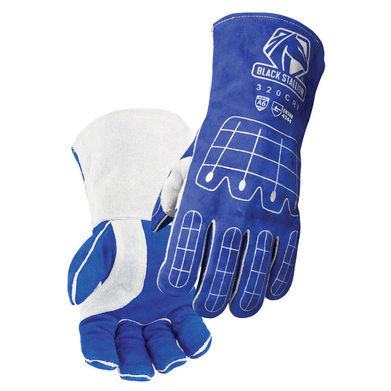 Black Stallion 320CRI A6 Cut Impact Resistant Cowhide STICK Welding Gloves, Blue