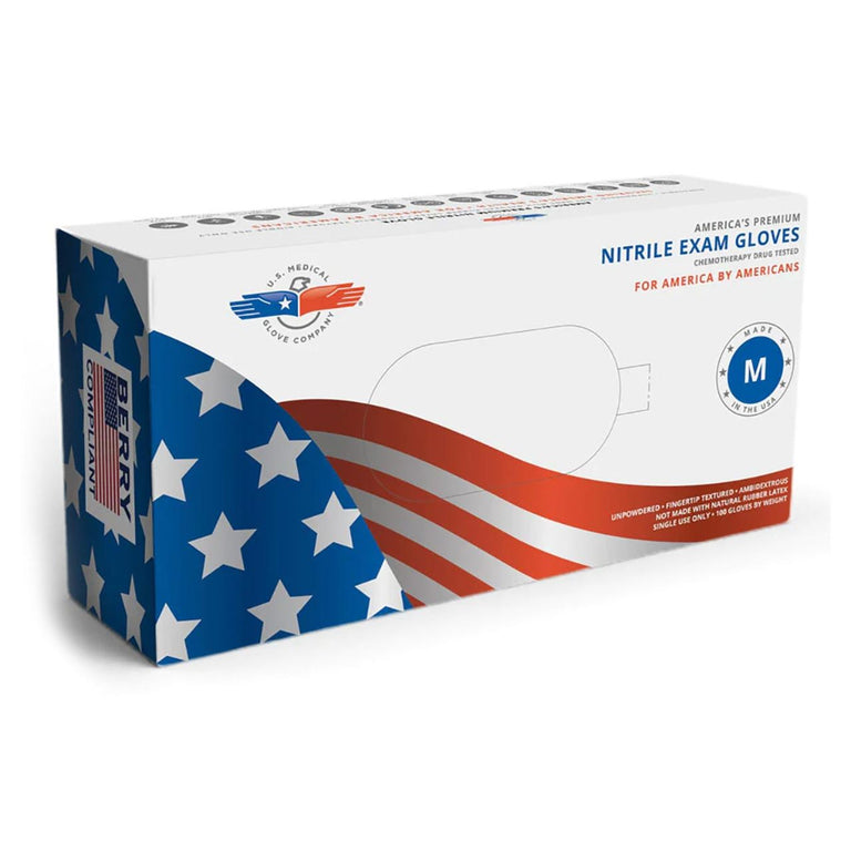 Disposable Nitrile Exam Gloves, 4 mil, Made in USA, Blue, Box of 100